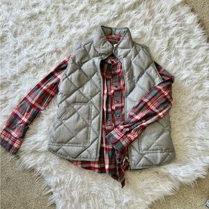J. Crew Gray Vest with Red Plaid Accent